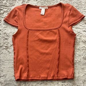 Free People Orange Ribbed Square-Neck Crop Top